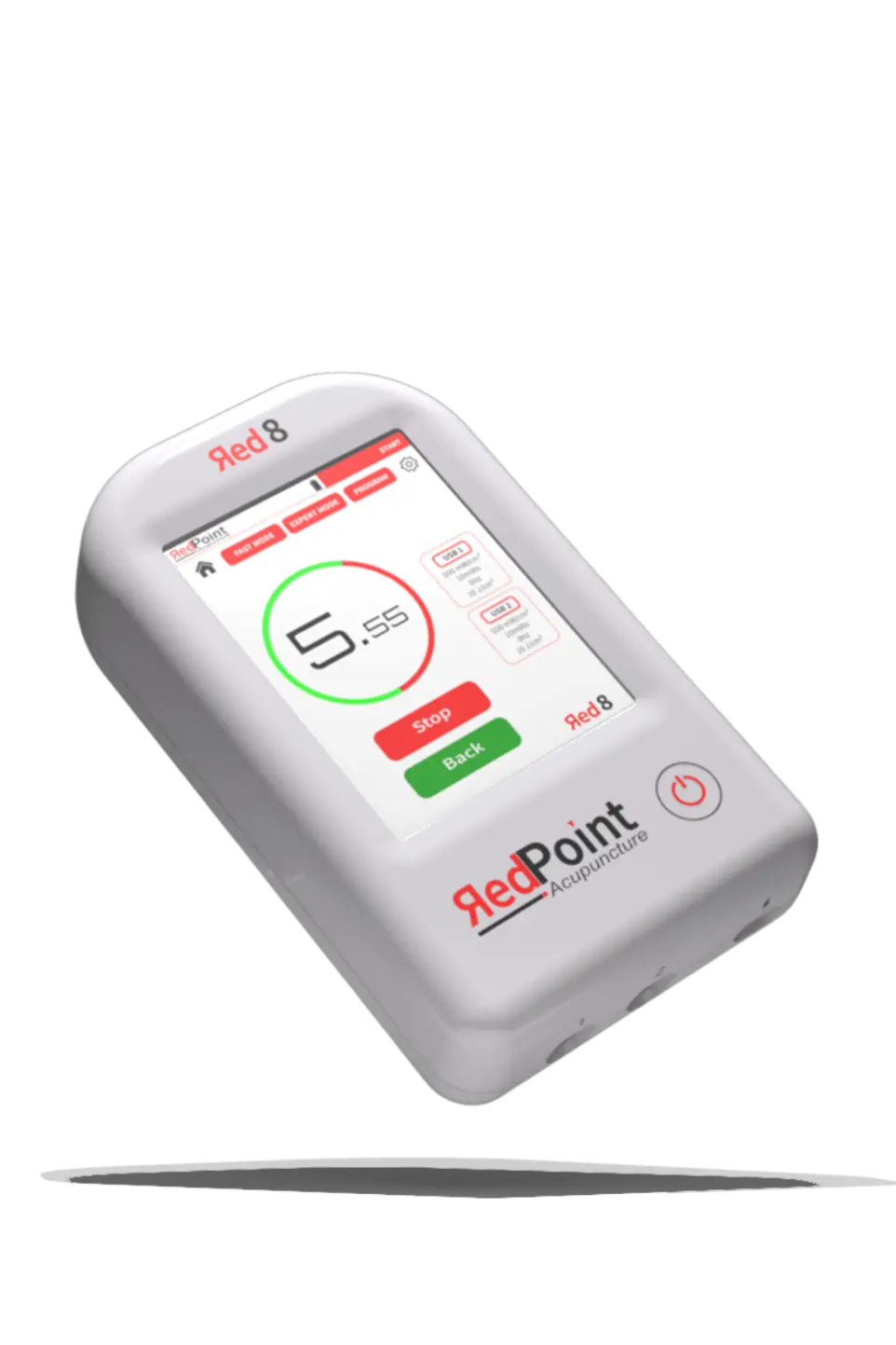 Appareil Red 8 de RedPoint Acupuncture, dispositif portable LED rouge pour la stimulation de 8 points d’acupuncture.