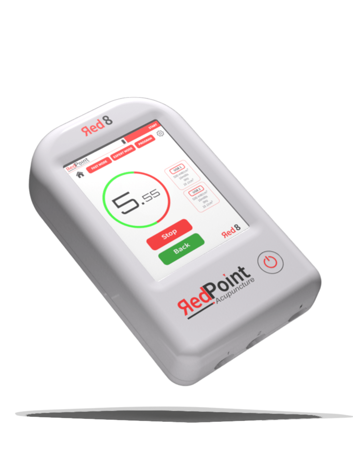 Appareil Red 8 de RedPoint Acupuncture, dispositif portable LED rouge pour la stimulation de 8 points d’acupuncture.